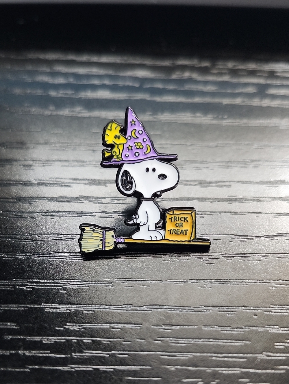 Peanuts Witch Snoopy Brooch in Purple, Yellow, Black, White